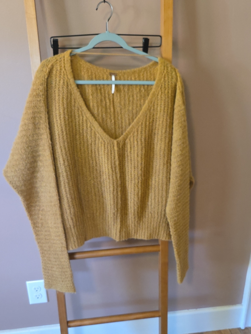 Free People Oversized V-Neck Sweater in Mustard Yellow